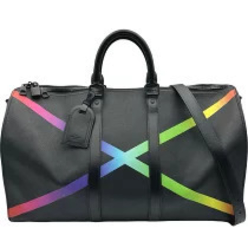 Louis Vuitton Keepall Bandouliere Rainbow Noir Black Taiga Boston Bag